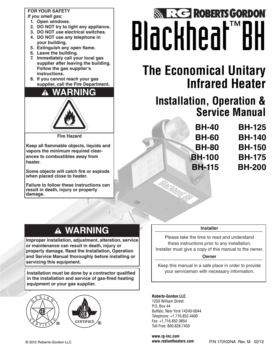 Roberts Gorden Infrared Heater BH-150 User Manual | 70 pages