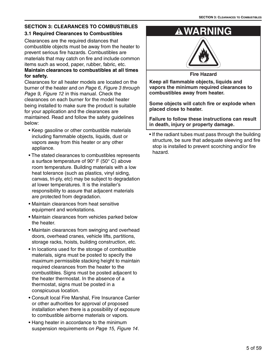 Warning | Roberts Gorden Infrared Heater BH-150 User Manual | Page 11 / 70