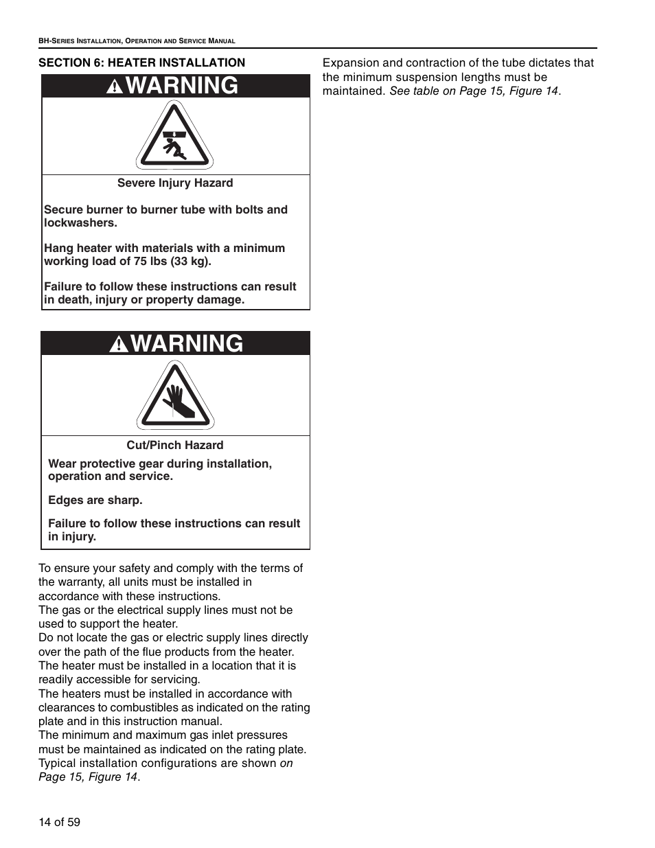 Warning | Roberts Gorden Infrared Heater BH-150 User Manual | Page 20 / 70