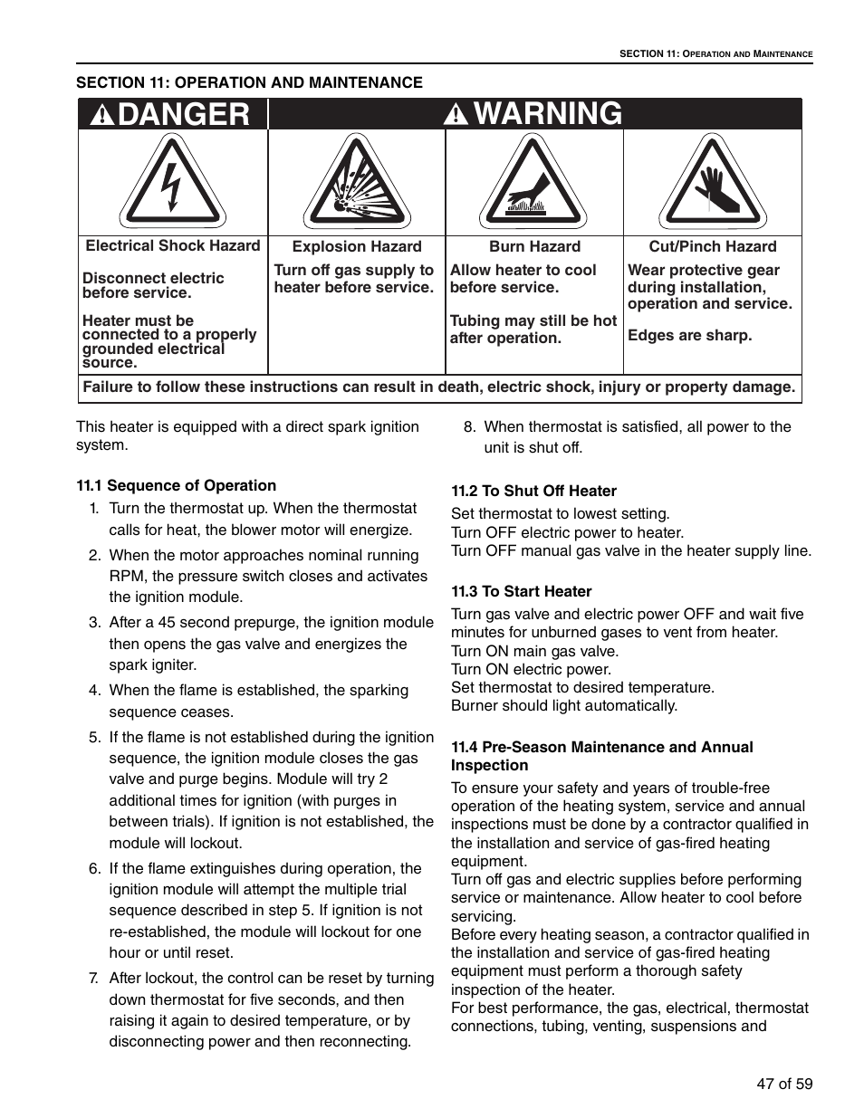 Warning, Danger | Roberts Gorden Infrared Heater BH-150 User Manual | Page 53 / 70