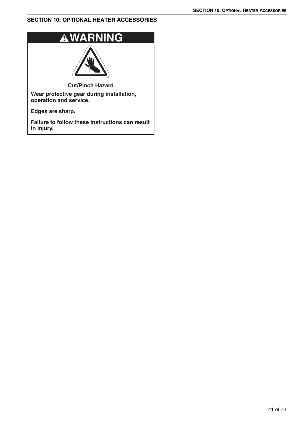 Section 10: optional heater accessories, Warning | Roberts-Gordon HE15UT User Manual | Page 47 / 82
