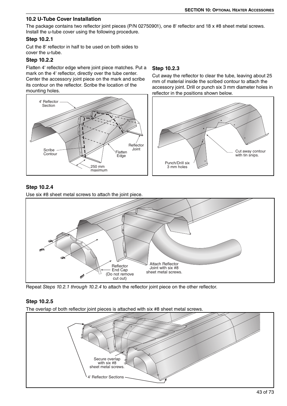 2 u-tube cover installation, Step 10.2.1, Step 10.2.2 | Step 10.2.3, Step 10.2.4, Step 10.2.5 | Roberts-Gordon HE15UT User Manual | Page 49 / 82