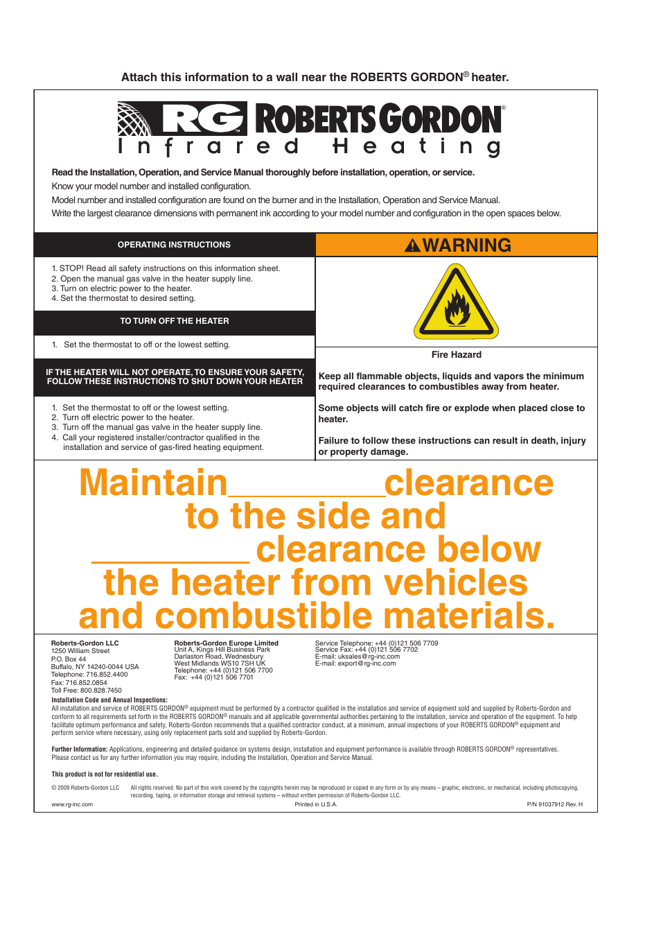 Warning | Roberts-Gordon HE15UT User Manual | Page 82 / 82