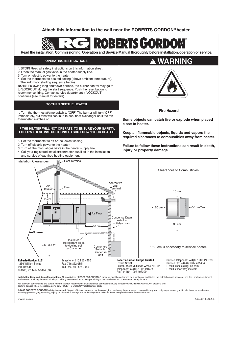 Warning, Heater | Roberts Gorden DAT100 User Manual | Page 52 / 52