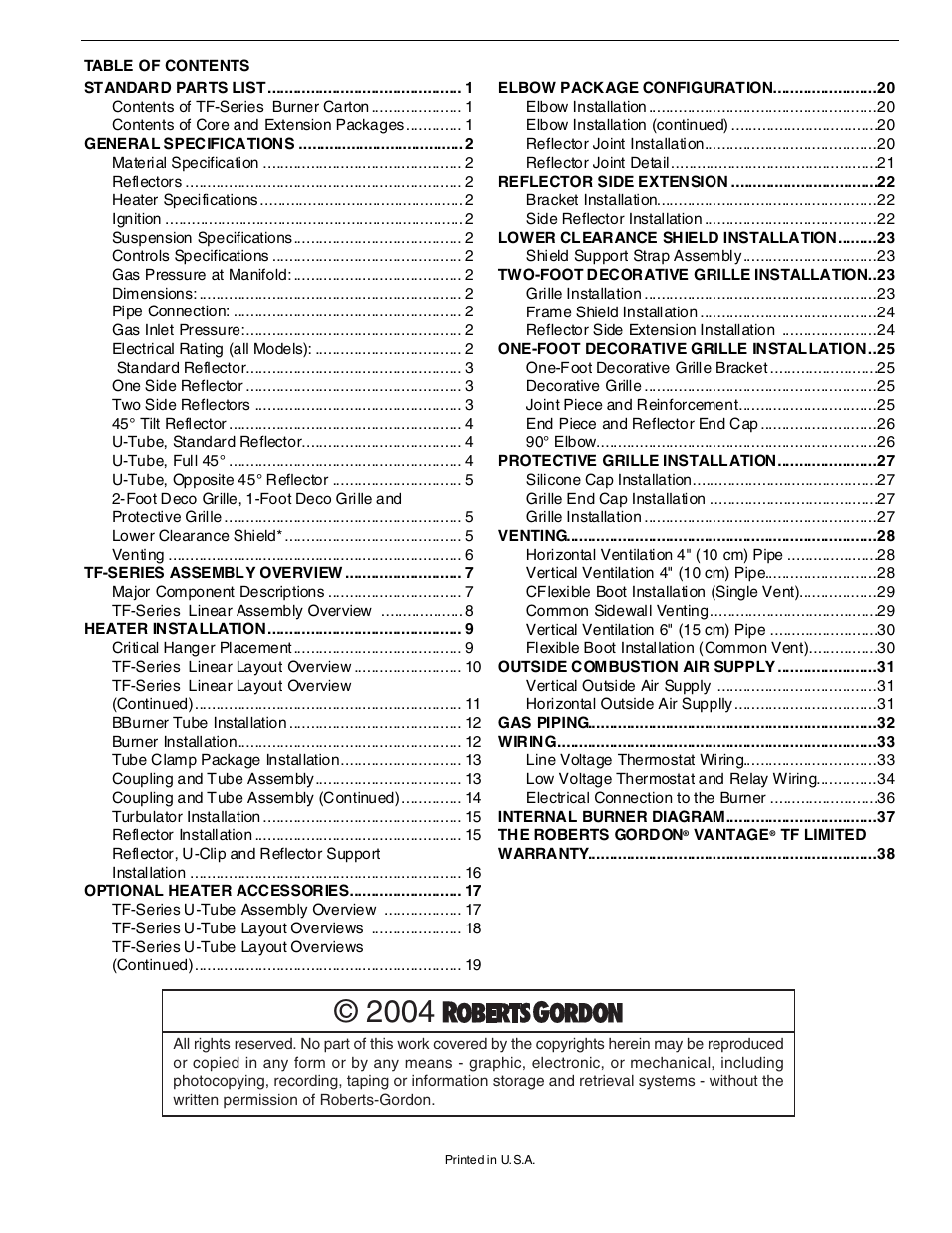 Roberts Gorden Vantage TF-Series User Manual | Page 3 / 44