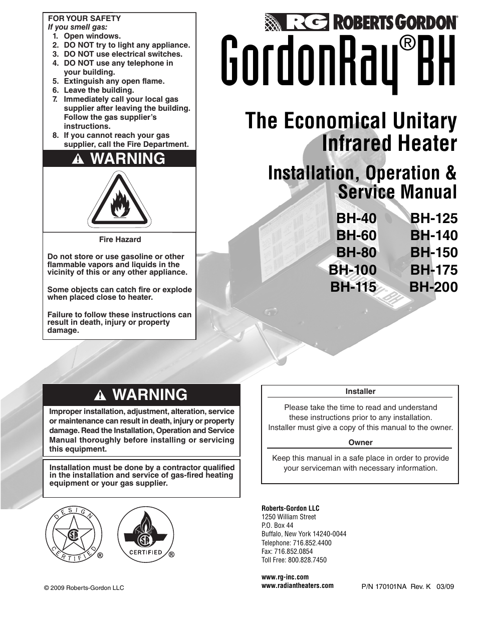 Roberts Gorden GordonRay BH-40 User Manual | 20 pages