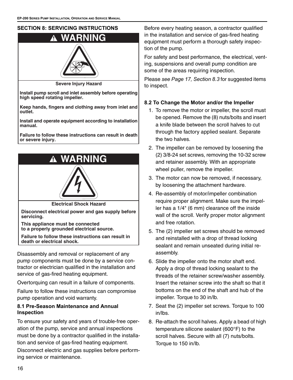 Warning | Roberts Gorden EP 200 Series User Manual | Page 22 / 28