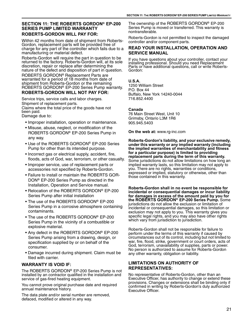 Roberts Gorden EP 200 Series User Manual | Page 27 / 28