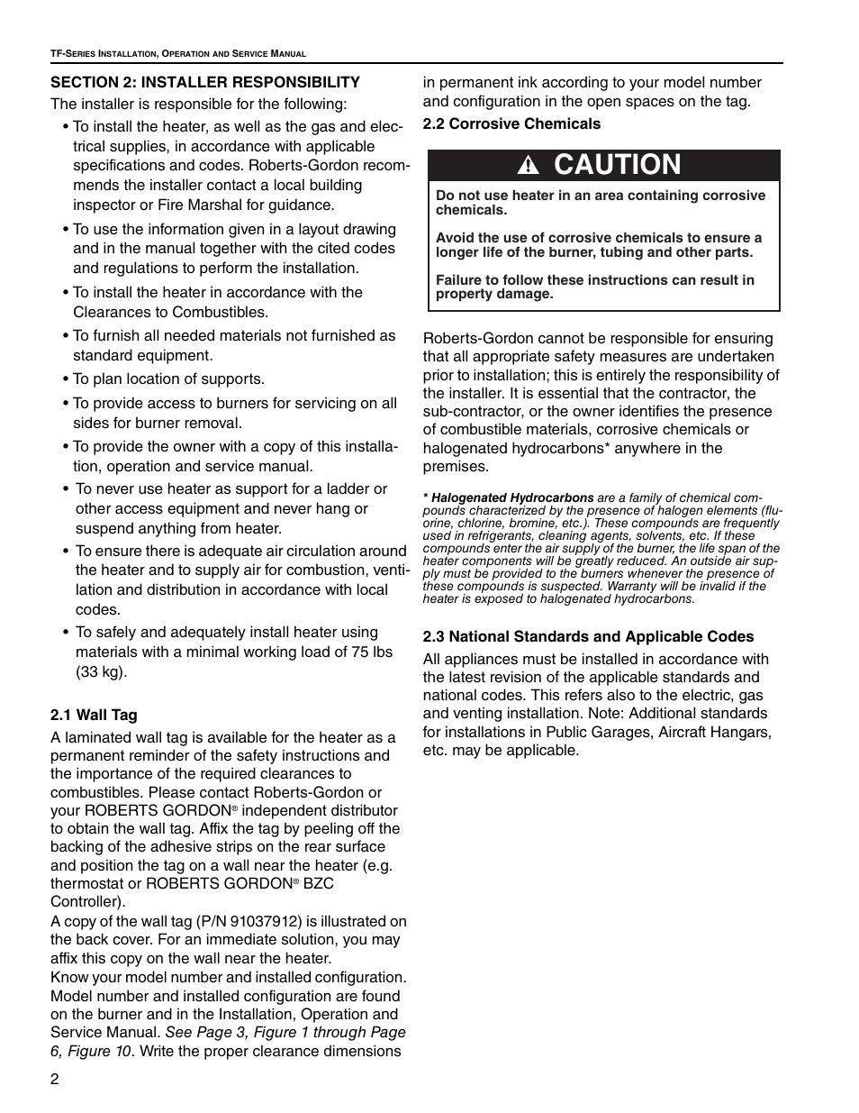 Caution | Roberts Gorden Vantage TF TF-160 User Manual | Page 8 / 28