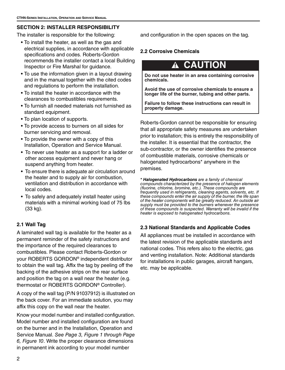 Caution | Roberts Gorden VANTAGE NP CTHN-125 User Manual | Page 8 / 48
