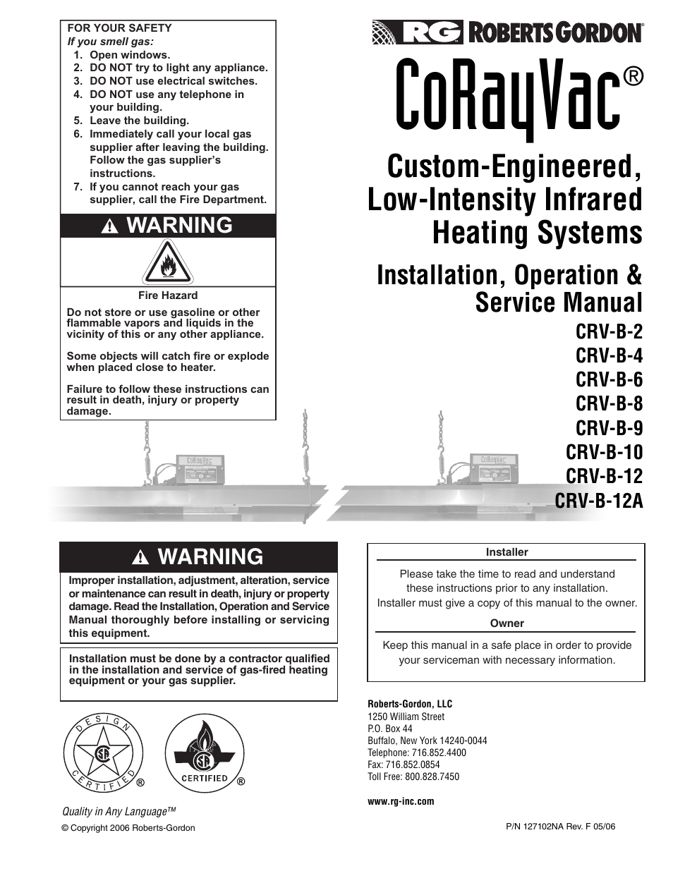 Roberts Gorden CoRayVac CRV-B-9 User Manual | 72 pages