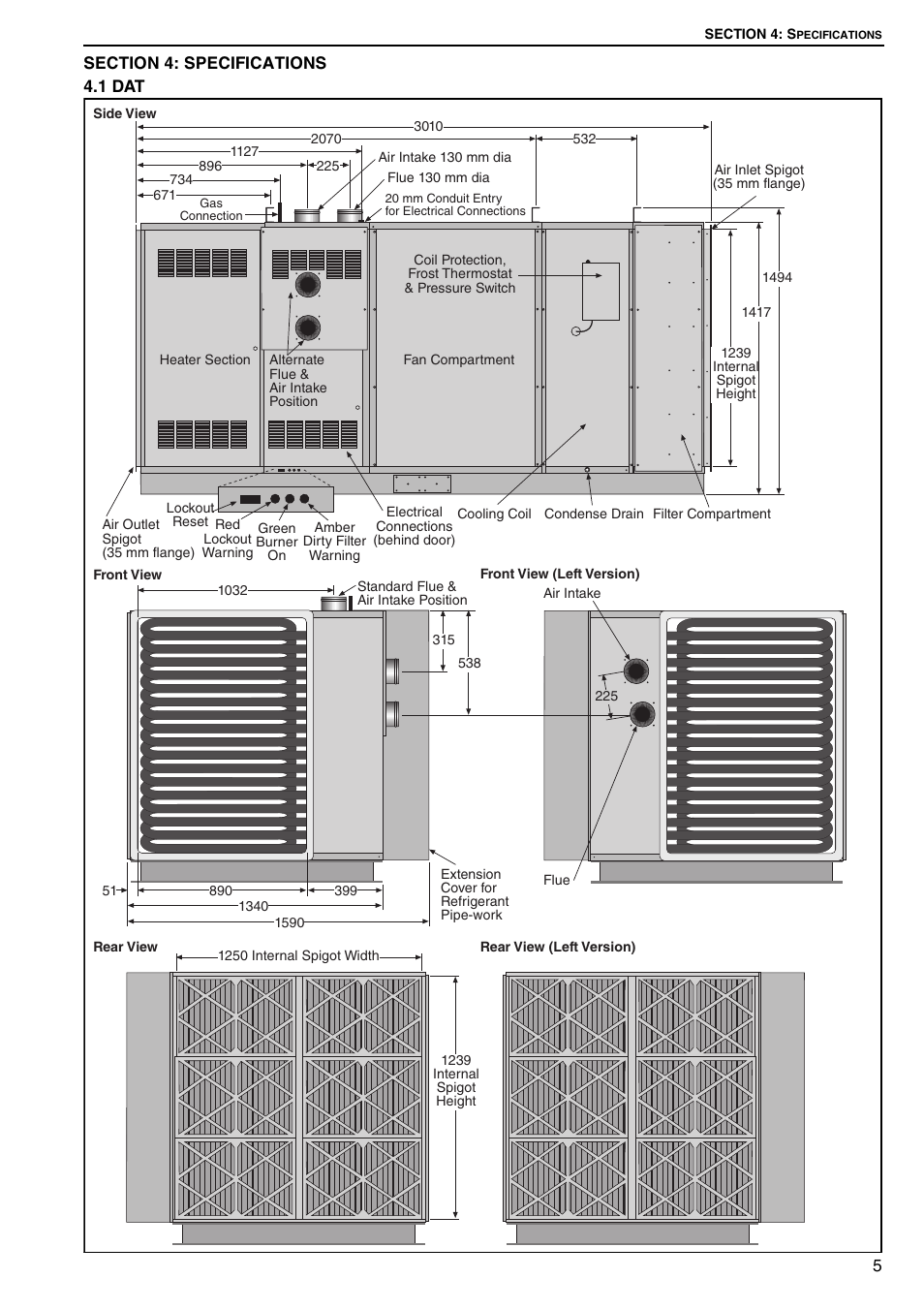 Section 4: specifications, 1 dat | Roberts Gorden DUAL AIR DAT90 User Manual | Page 11 / 52