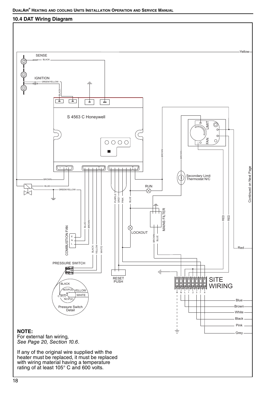 4 dat wiring diagram, Site wiring | Roberts Gorden DUAL AIR DAT90 User Manual | Page 24 / 52