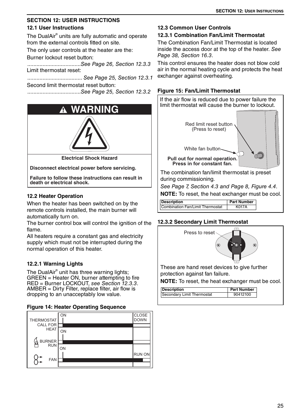 Section 12: user instructions, Warning | Roberts Gorden DUAL AIR DAT90 User Manual | Page 31 / 52