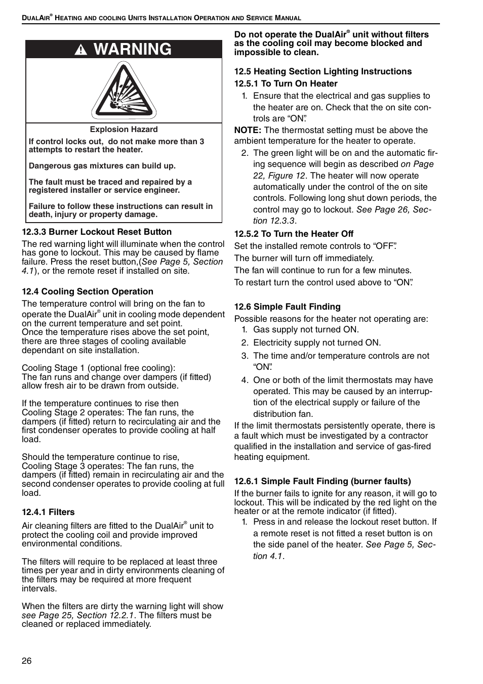 Warning | Roberts Gorden DUAL AIR DAT90 User Manual | Page 32 / 52