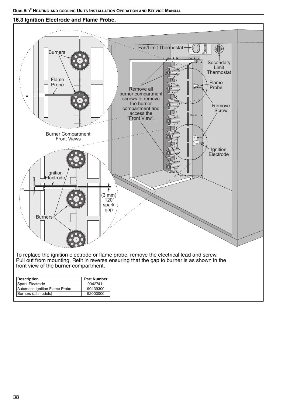 3 ignition electrode and flame probe | Roberts Gorden DUAL AIR DAT90 User Manual | Page 44 / 52