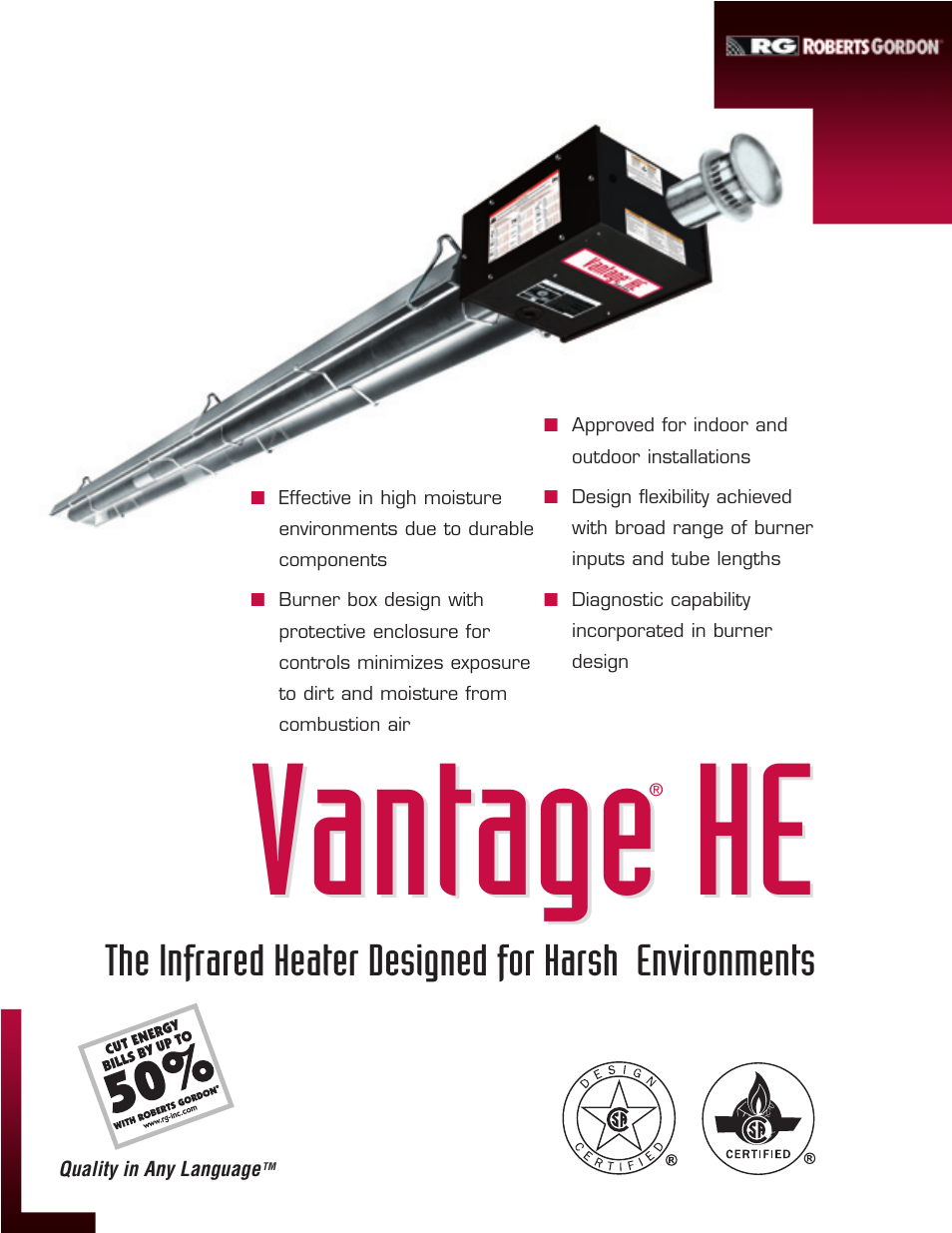 Roberts Gorden VANTAGE HE HE-40 User Manual | 2 pages