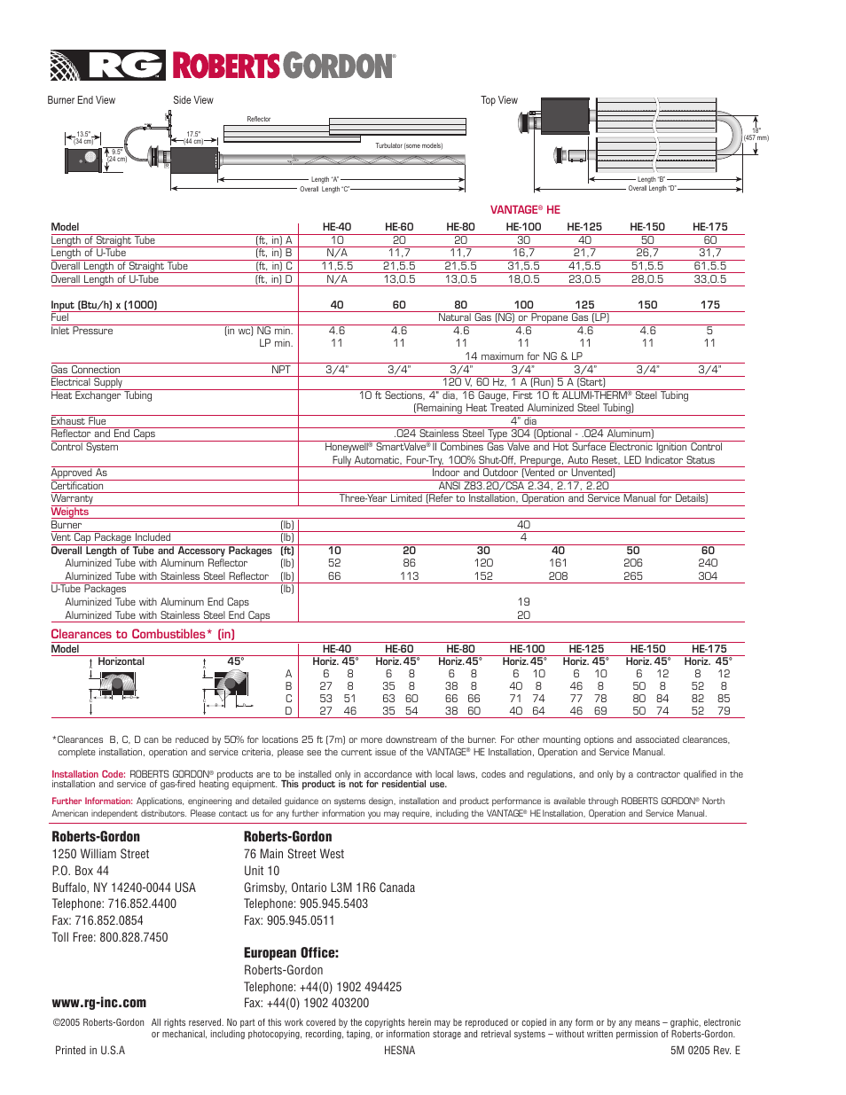 Roberts-gordon, European office | Roberts Gorden VANTAGE HE HE-40 User Manual | Page 2 / 2