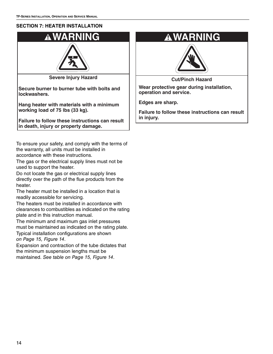 Warning | Roberts Gorden Vantage TF TF-300 User Manual | Page 20 / 20