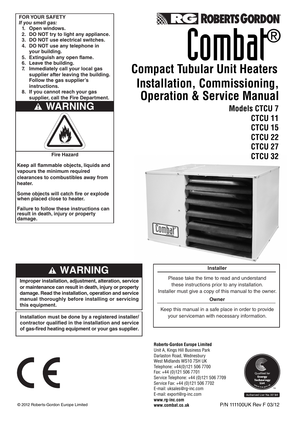 Roberts Gorden Compact Tubular Unit Heaters CTCU 27 User Manual | 50 pages