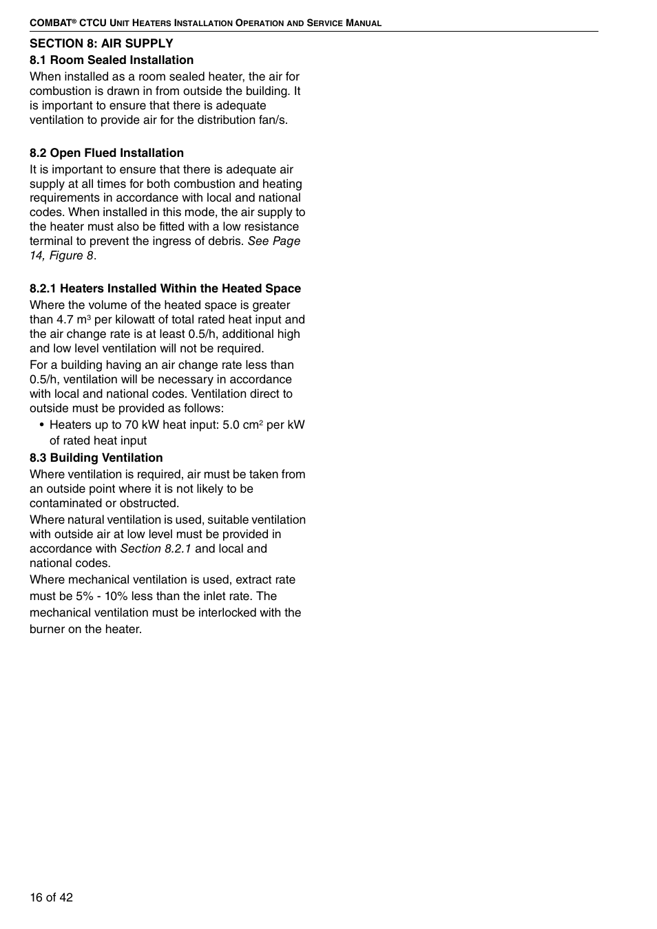 Section 8: air supply | Roberts Gorden Compact Tubular Unit Heaters CTCU 27 User Manual | Page 22 / 50