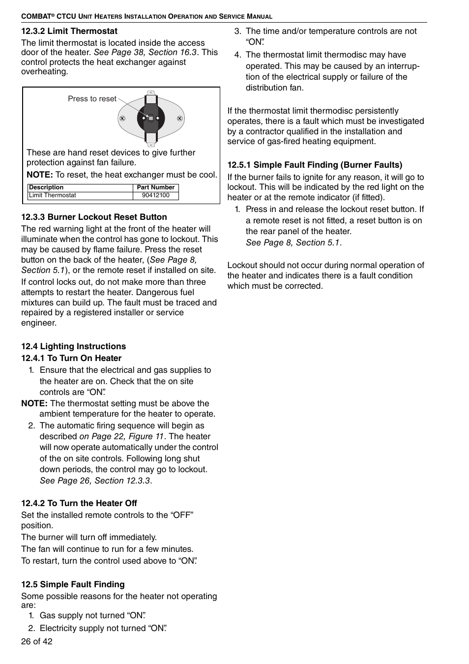4 lighting instructions 12.5 simple fault finding | Roberts Gorden Compact Tubular Unit Heaters CTCU 27 User Manual | Page 32 / 50