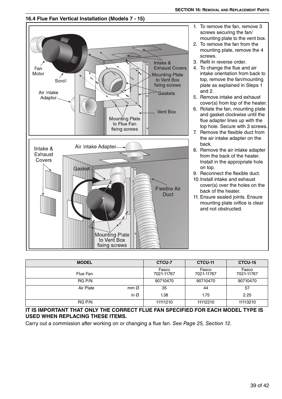 4 flue fan vertical installation (models 7 - 15), Ctions | Roberts Gorden Compact Tubular Unit Heaters CTCU 27 User Manual | Page 45 / 50