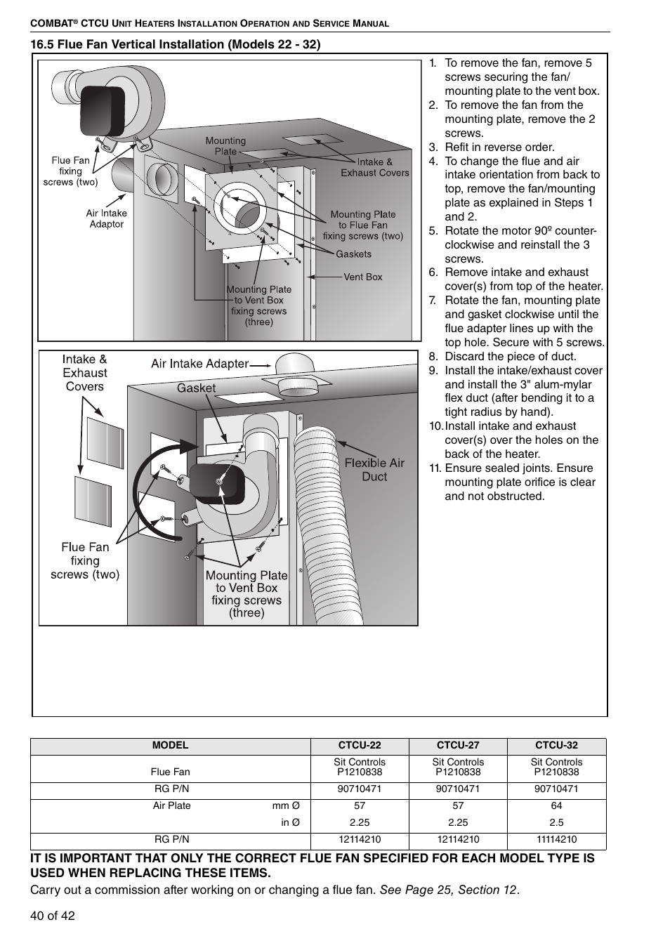 5 flue fan vertical installation (models 22 - 32) | Roberts Gorden Compact Tubular Unit Heaters CTCU 27 User Manual | Page 46 / 50