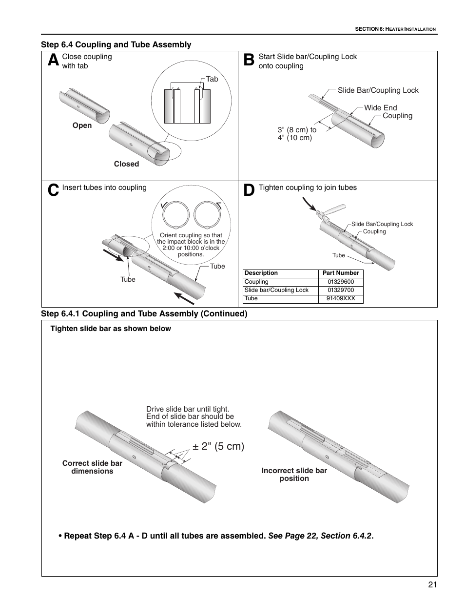 Step 6.4 coupling and tube assembly, Step 6.4.1 coupling and tube assembly (continued), 4 coupling and tube assembly | 2" (5 cm) | Roberts Gorden Low Intensity Unitary Heater Designed for Harsh Environments HE-40 User Manual | Page 27 / 72