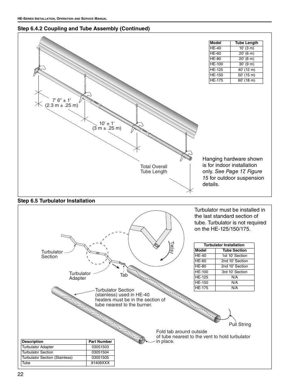 Step 6.4.2 coupling and tube assembly (continued), Step 6.5 turbulator installation, 5 turbulator installation | Roberts Gorden Low Intensity Unitary Heater Designed for Harsh Environments HE-40 User Manual | Page 28 / 72