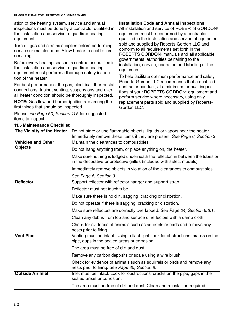 5 maintenance checklist | Roberts Gorden Low Intensity Unitary Heater Designed for Harsh Environments HE-40 User Manual | Page 56 / 72