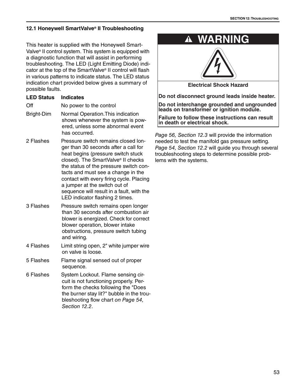 1 honeywell smartvalve® ii troubleshooting, 1 honeywell smartvalve, Warning | Roberts Gorden Low Intensity Unitary Heater Designed for Harsh Environments HE-40 User Manual | Page 59 / 72