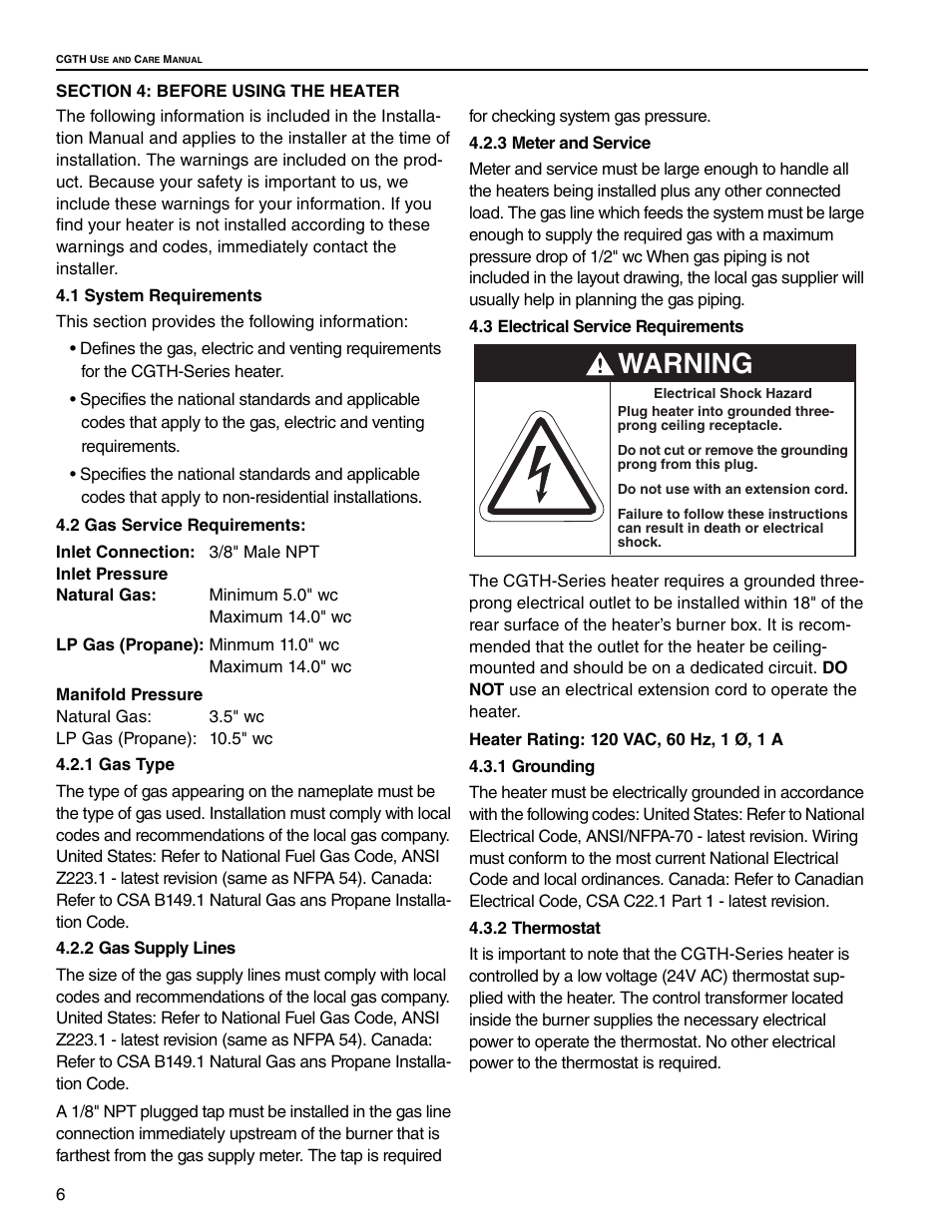 Warning | Roberts Gorden CGTH-30 User Manual | Page 12 / 30