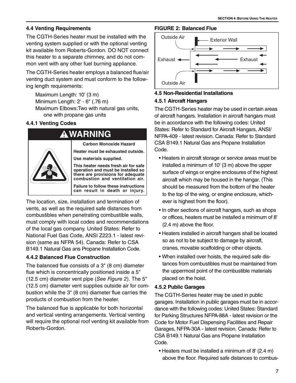 Warning | Roberts Gorden CGTH-30 User Manual | Page 13 / 30