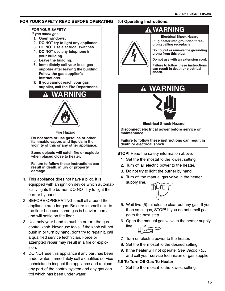 Warning | Roberts Gorden CGTH-30 User Manual | Page 21 / 30
