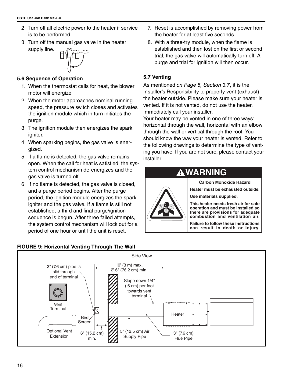 Warning | Roberts Gorden CGTH-30 User Manual | Page 22 / 30