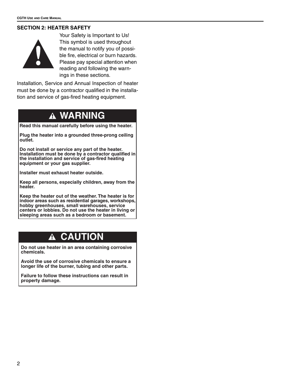 Caution, Warning | Roberts Gorden CGTH-30 User Manual | Page 8 / 30