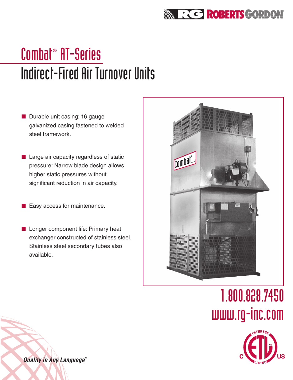 Roberts Gorden Combat AT-242 User Manual | 4 pages