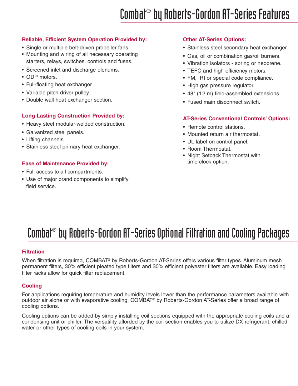 Combat, By roberts-gordon at-series features | Roberts Gorden Combat AT-242 User Manual | Page 3 / 4