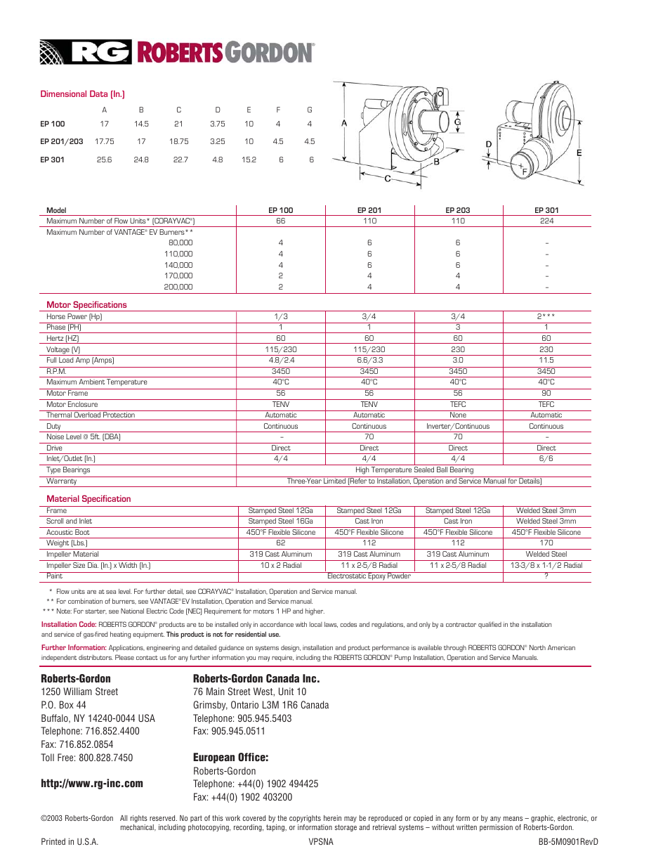 Roberts-gordon roberts-gordon canada inc, European office | Roberts Gorden EP 100 User Manual | Page 2 / 2