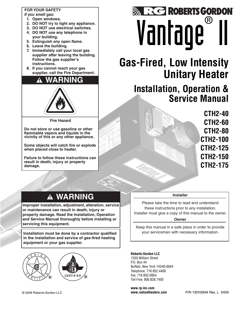 Roberts Gorden VANTAGE II CTH2-40 User Manual | 68 pages