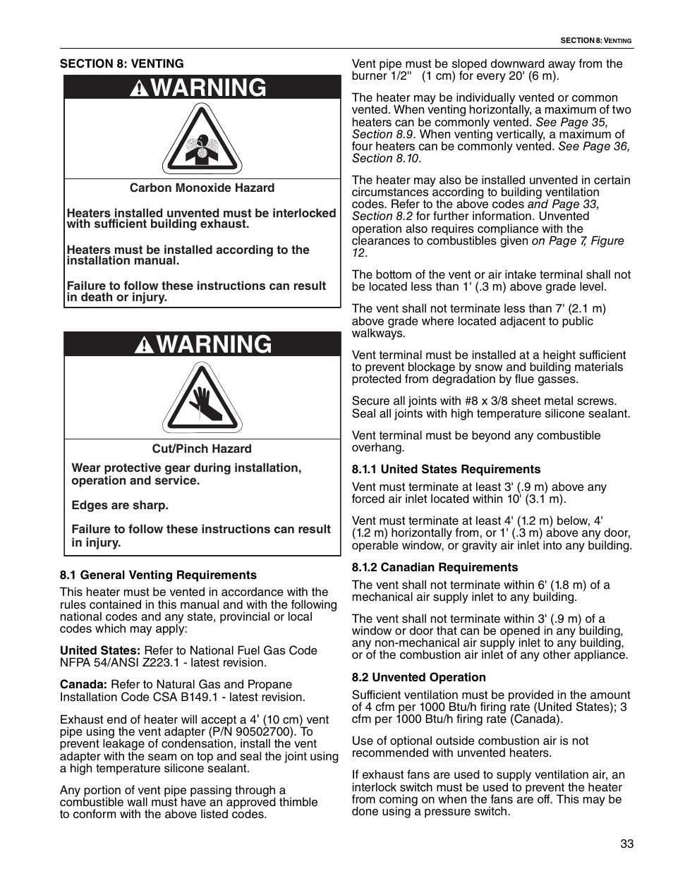 Warning | Roberts Gorden VANTAGE II CTH2-40 User Manual | Page 39 / 68