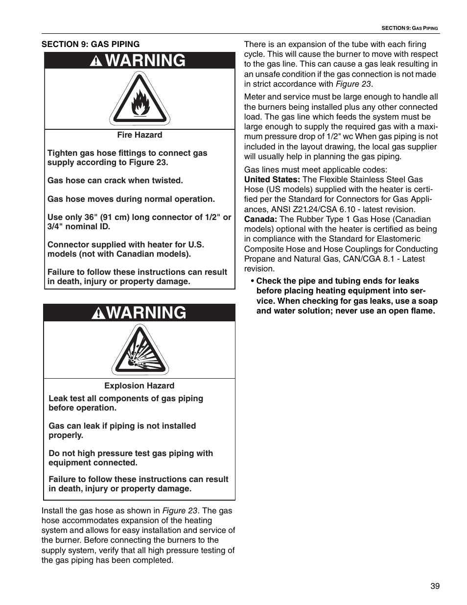 Warning | Roberts Gorden VANTAGE II CTH2-40 User Manual | Page 45 / 68
