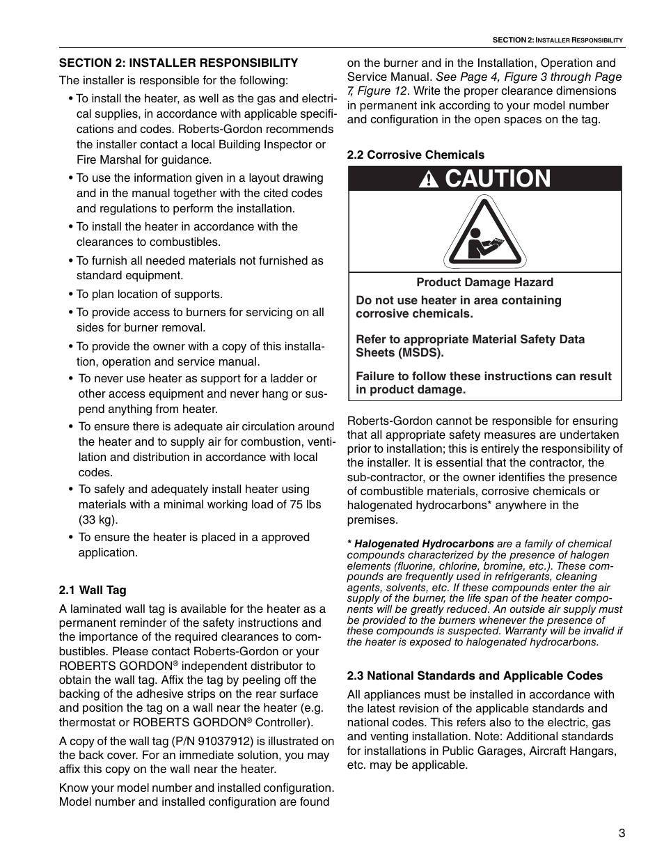 Caution | Roberts Gorden VANTAGE II CTH2-40 User Manual | Page 9 / 68