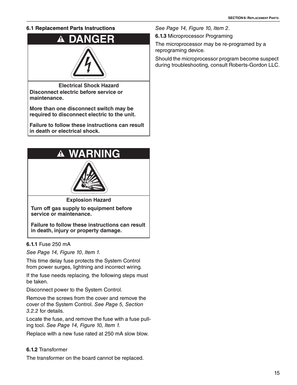 Danger, Warning | Roberts Gorden System Control HP 208 V 3 User Manual | Page 21 / 24