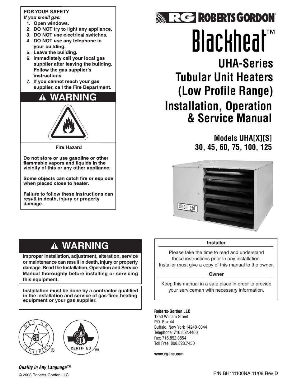Roberts Gorden Blackheat UHA-Series 30 User Manual | 62 pages