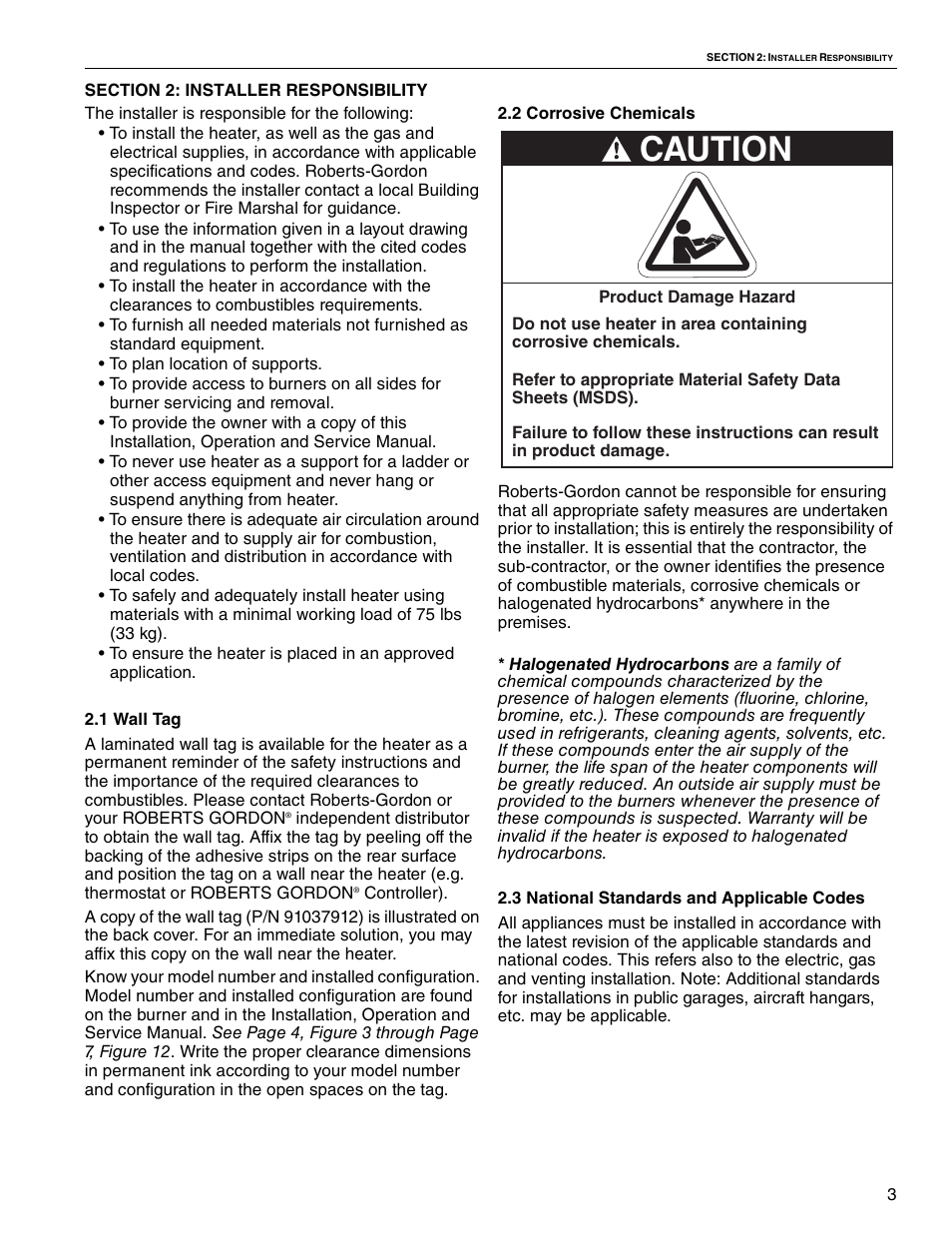 Caution | Roberts Gorden VANTAGE NP CTHN-200 User Manual | Page 9 / 30