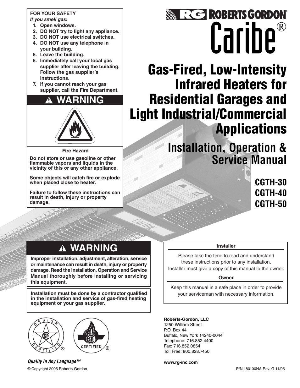 Roberts Gorden Caribe CGTH-50 User Manual | 58 pages