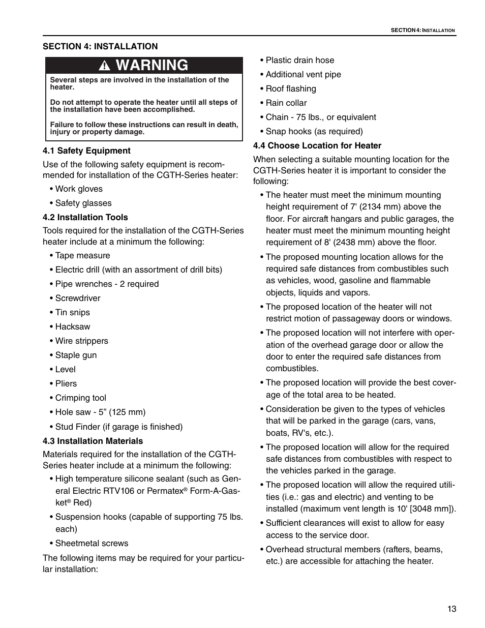 Warning | Roberts Gorden Caribe CGTH-50 User Manual | Page 19 / 58