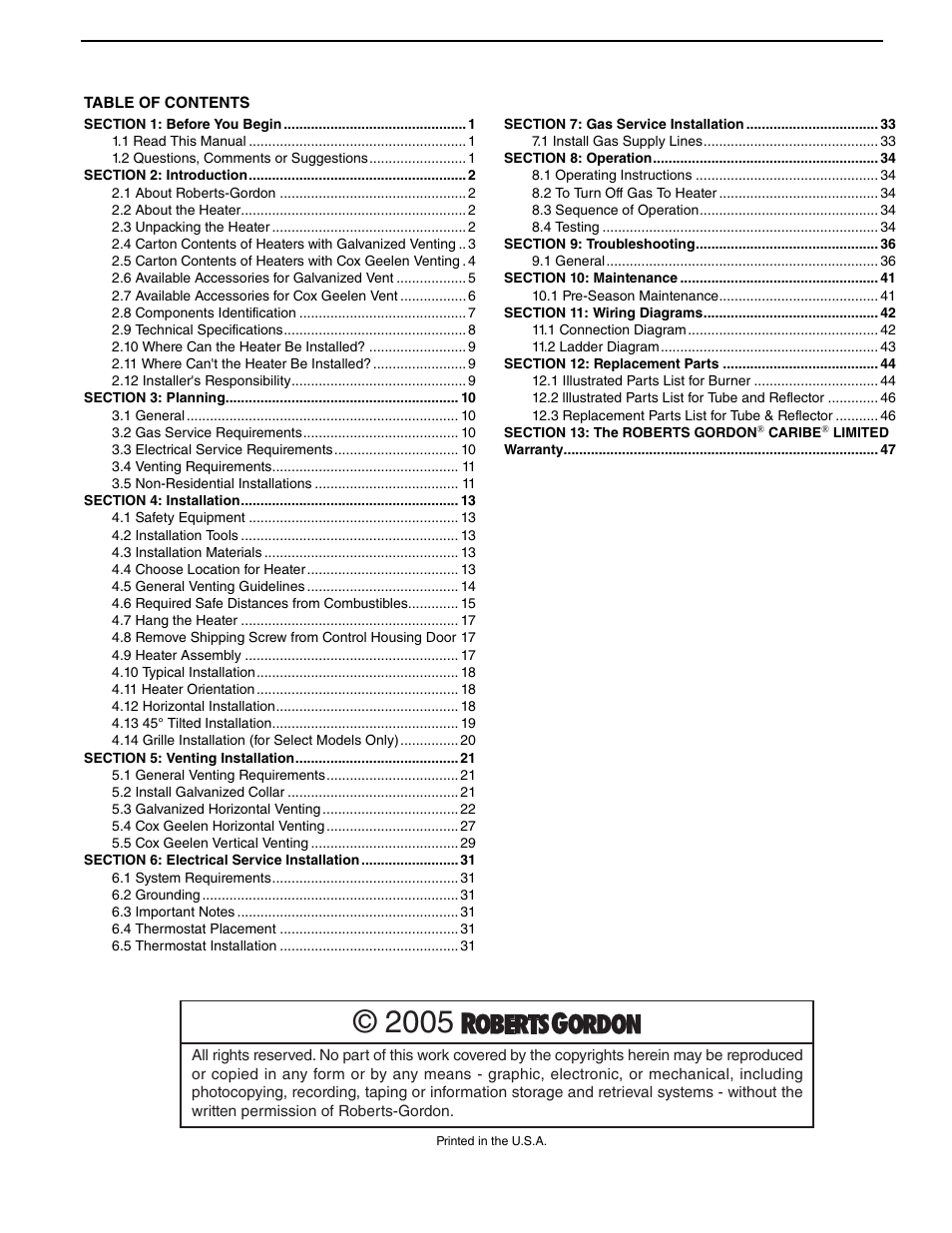 Roberts Gorden Caribe CGTH-50 User Manual | Page 3 / 58